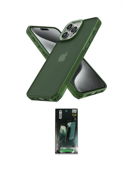 ieg™ iPhone 15 Pro Max Kılıf Atlas Form - Siyah 360 Mat Full Body Arka Koruyucu