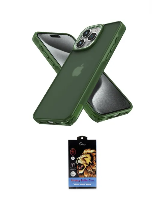 ieg™ iPhone 15 Pro Max Kılıf Atlas Form - Siyah Buffer Hayalet Cam Ekran Koruyucu