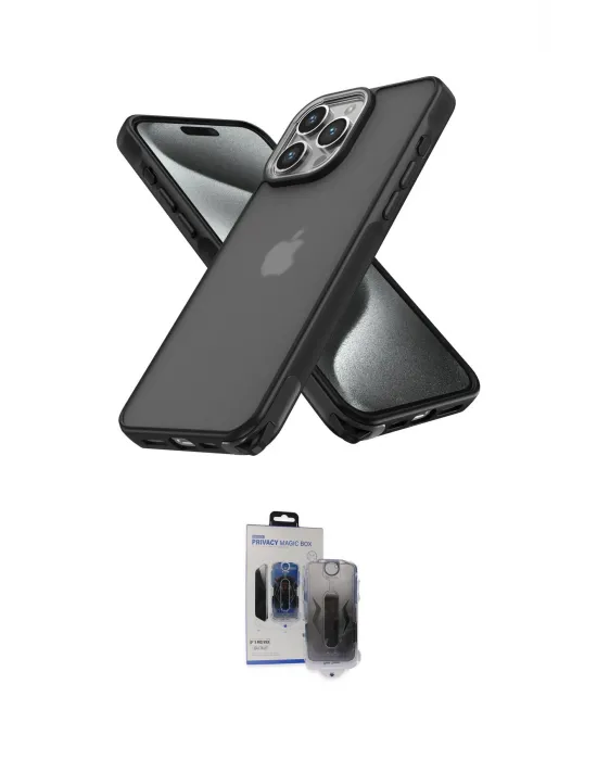 ieg™ iPhone 15 Pro Max Kılıf Atlas Form - Siyah Vanessa Magic Hayalet Cam