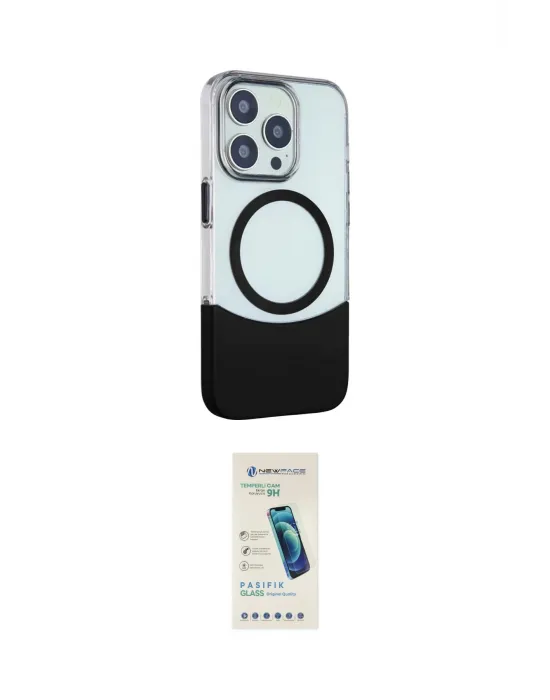 ieg™ iPhone 15 Pro Max Kılıf Çekirdek Asil Özel Seri - Şeffaf Pasifik Cam Ekran Koruyucu