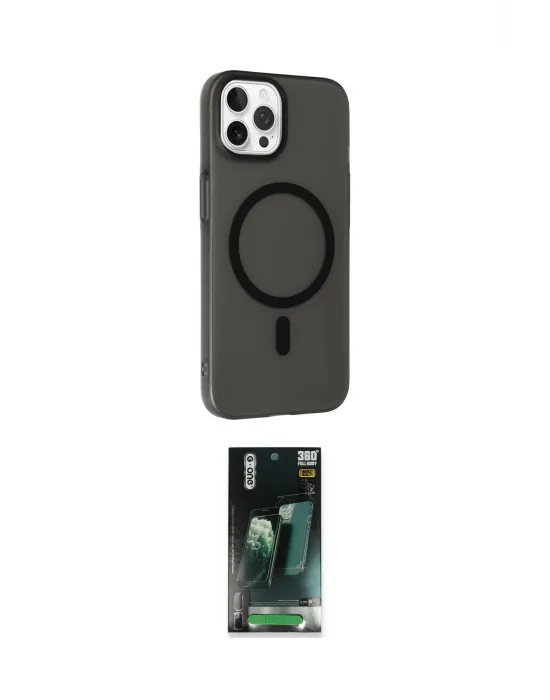 ieg™ iPhone 15 Pro Max Kılıf Çekirdek Modern Prime - Siyah 360 Mat Full Body Arka Koruyucu
