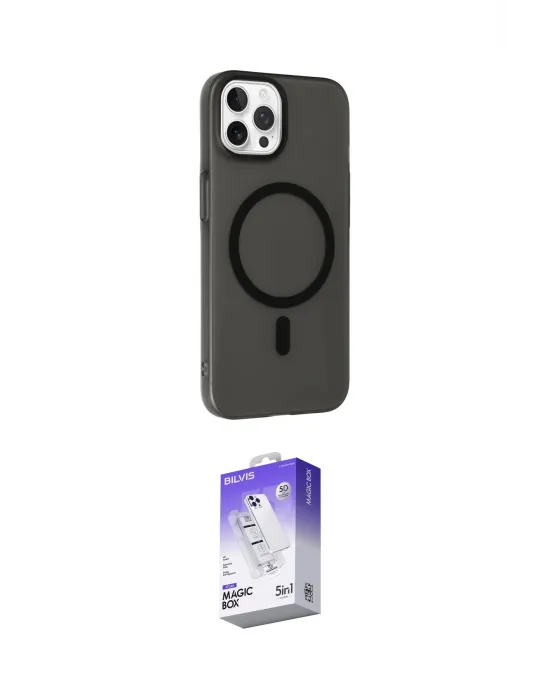 ieg™ iPhone 15 Pro Max Kılıf Çekirdek Modern Prime - Siyah Bilvis 5in1 3D Magic Cam Ekran Koruyucu