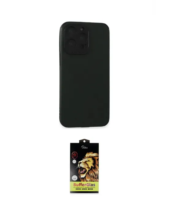 ieg™ iPhone 15 Pro Max Kılıf Doruk Asil Koleksiyonu - Siyah Buffer Cam Ekran Koruyucu