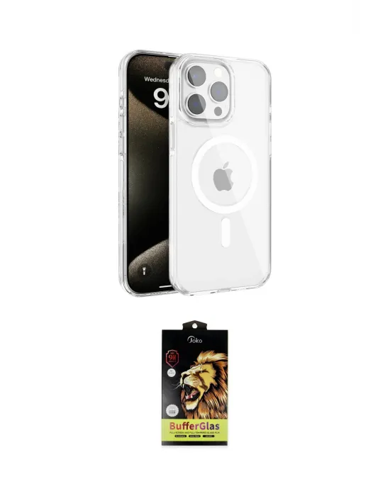 ieg™ iPhone 15 Pro Max Kılıf Doruk Doku Özel Seri - Siyah Buffer Cam Ekran Koruyucu