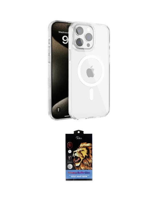 ieg™ iPhone 15 Pro Max Kılıf Doruk Doku Özel Seri - Siyah Buffer Hayalet Cam Ekran Koruyucu