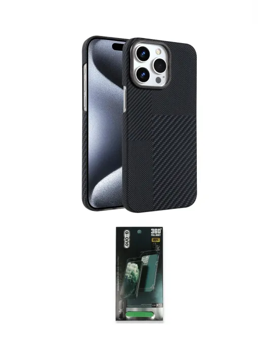 ieg™ iPhone 15 Pro Max Kılıf Doruk Serisi - Siyah 360 Mat Full Body Arka Koruyucu