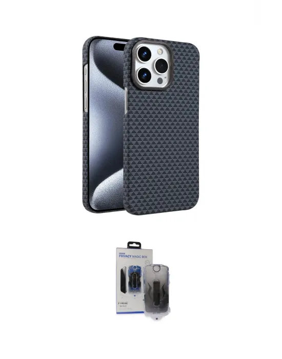 ieg™ iPhone 15 Pro Max Kılıf Doruk Serisi - Siyah Vanessa Magic Hayalet Cam