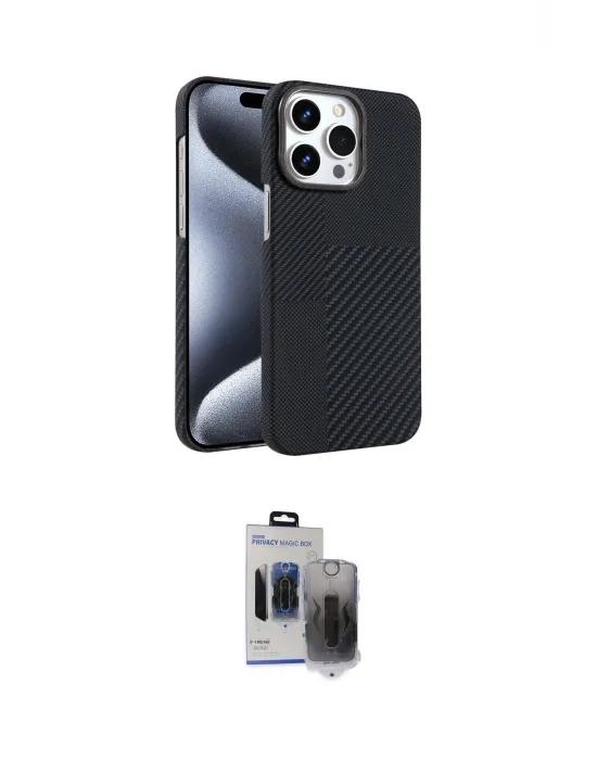 ieg™ iPhone 15 Pro Max Kılıf Doruk Serisi - Siyah Vanessa Magic Hayalet Cam