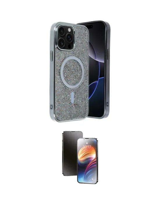 ieg™ iPhone 15 Pro Max Kılıf Eksen Çizgi - Siyah 3D Antistatik Mat Seramik Nano Ekran Koruyucu