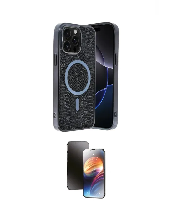 ieg™ iPhone 15 Pro Max Kılıf Eksen Çizgi - Siyah 3D Antistatik Mat Seramik Nano Ekran Koruyucu