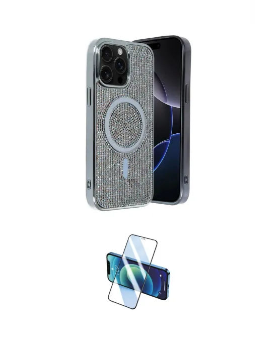 ieg™ iPhone 15 Pro Max Kılıf Eksen Çizgi - Siyah 3D Antistatik Seramik Nano Ekran Koruyucu