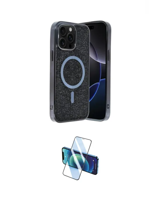ieg™ iPhone 15 Pro Max Kılıf Eksen Çizgi - Siyah 3D Antistatik Seramik Nano Ekran Koruyucu