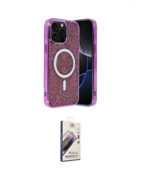 ieg™ iPhone 15 Pro Max Kılıf Eksen Çizgi - Siyah Bilvis 3D Mat Cam Ekran Koruyucu