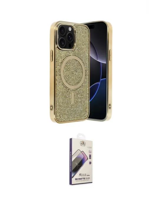 ieg™ iPhone 15 Pro Max Kılıf Eksen Çizgi - Siyah Bilvis 3D Mat Cam Ekran Koruyucu
