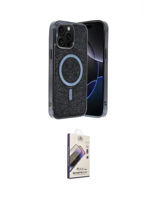 ieg™ iPhone 15 Pro Max Kılıf Eksen Çizgi - Siyah Bilvis 3D Mat Cam Ekran Koruyucu