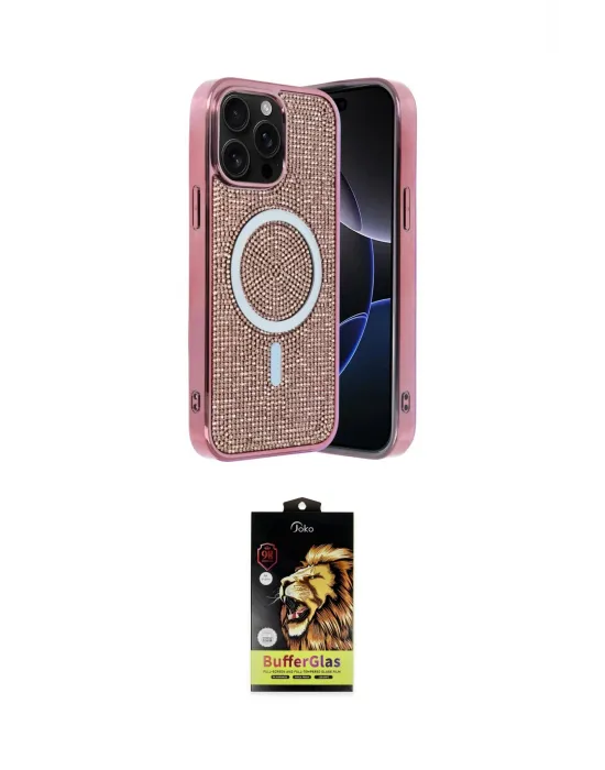 ieg™ iPhone 15 Pro Max Kılıf Eksen Çizgi - Siyah Buffer Cam Ekran Koruyucu