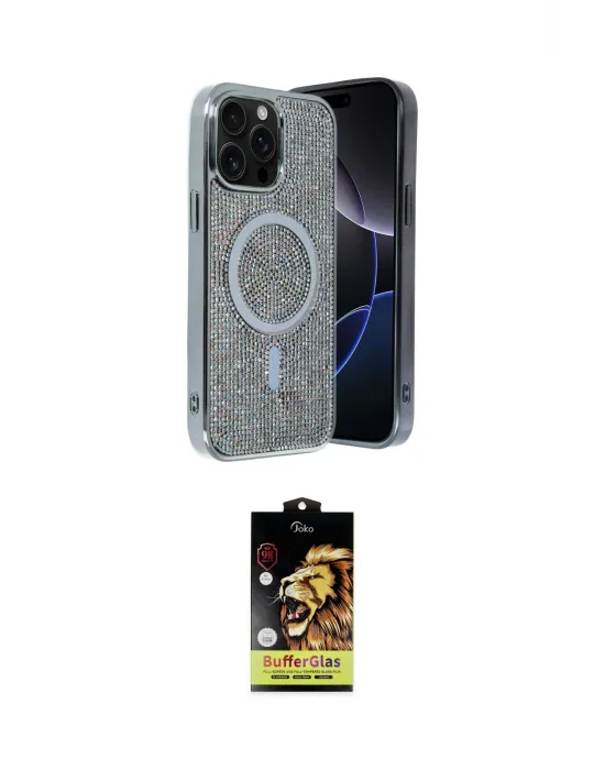 ieg™ iPhone 15 Pro Max Kılıf Eksen Çizgi - Siyah Buffer Cam Ekran Koruyucu