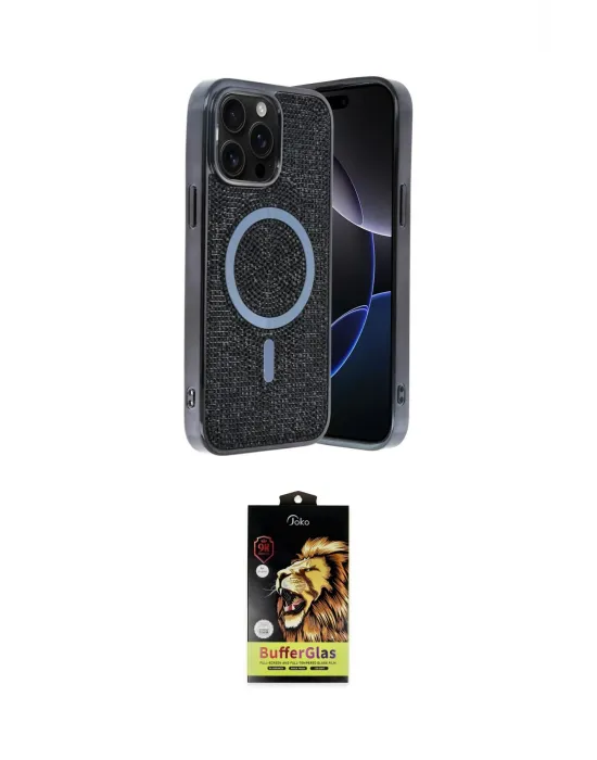 ieg™ iPhone 15 Pro Max Kılıf Eksen Çizgi - Siyah Buffer Cam Ekran Koruyucu