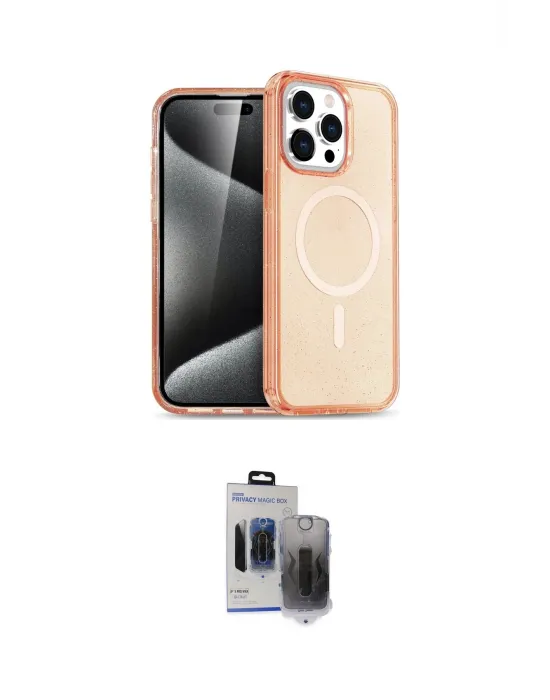 ieg™ iPhone 15 Pro Max Kılıf Eksen Doku Koleksiyonu - Siyah Vanessa Magic Hayalet Cam