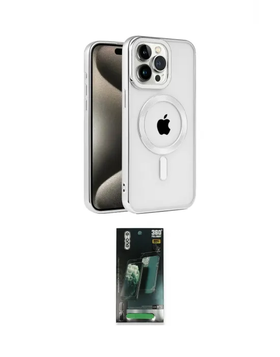 ieg™ iPhone 15 Pro Max Kılıf Eksen Form Koleksiyonu - Şeffaf 360 Full Body Arka Koruyucu