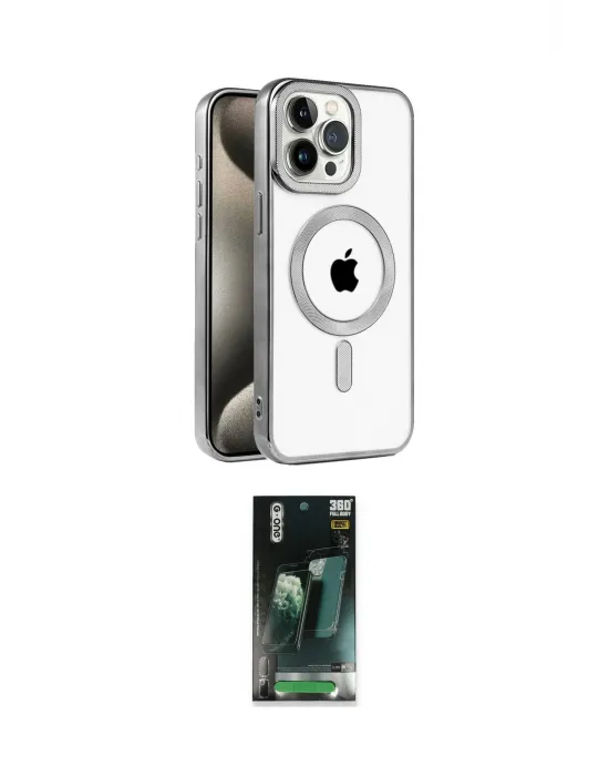 ieg™ iPhone 15 Pro Max Kılıf Eksen Form Koleksiyonu - Şeffaf 360 Full Body Arka Koruyucu