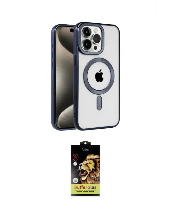 ieg™ iPhone 15 Pro Max Kılıf Eksen Form Koleksiyonu - Siyah Buffer Cam Ekran Koruyucu