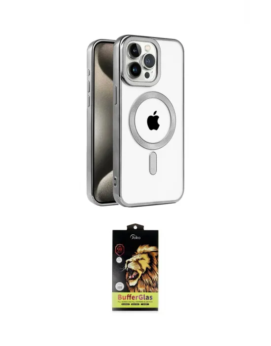 ieg™ iPhone 15 Pro Max Kılıf Eksen Form Koleksiyonu - Siyah Buffer Cam Ekran Koruyucu