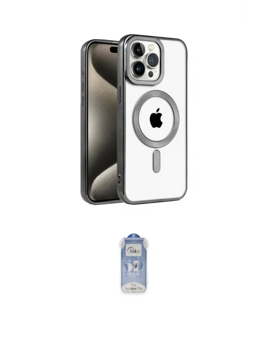 ieg™ iPhone 15 Pro Max Kılıf Eksen Form Koleksiyonu - Siyah Joko Magic 5D Cam
