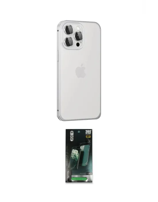 ieg™ iPhone 15 Pro Max Kılıf Eksen Form Serisi - Siyah 360 Mat Full Body Arka Koruyucu
