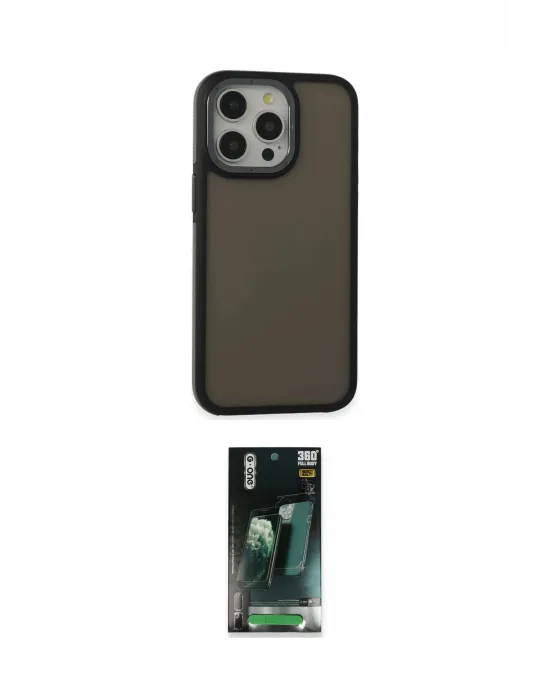 ieg™ iPhone 15 Pro Max Kılıf Eksen Işık - Siyah 360 Mat Full Body Arka Koruyucu