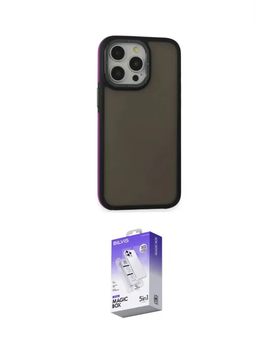 ieg™ iPhone 15 Pro Max Kılıf Eksen Işık - Siyah Bilvis 5in1 3D Magic Cam Ekran Koruyucu