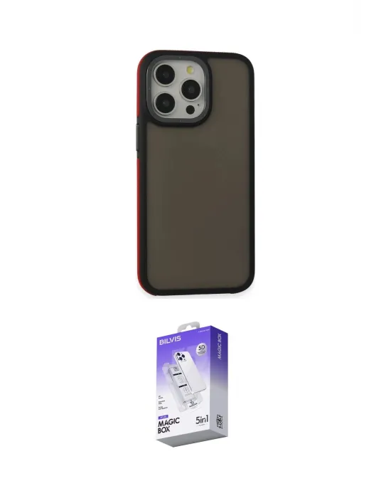 ieg™ iPhone 15 Pro Max Kılıf Eksen Işık - Siyah Bilvis 5in1 3D Magic Cam Ekran Koruyucu