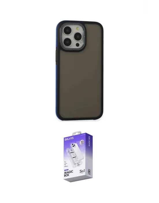 ieg™ iPhone 15 Pro Max Kılıf Eksen Işık - Siyah Bilvis 5in1 3D Magic Cam Ekran Koruyucu