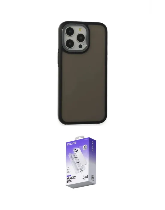 ieg™ iPhone 15 Pro Max Kılıf Eksen Işık - Siyah Bilvis 5in1 3D Magic Cam Ekran Koruyucu