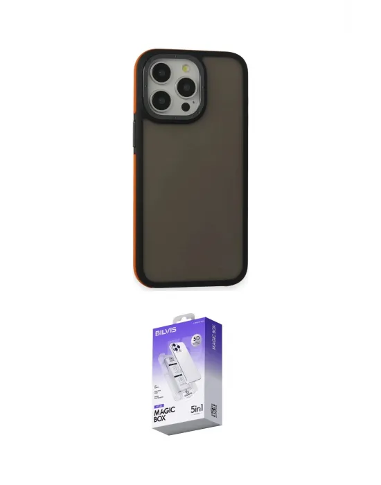 ieg™ iPhone 15 Pro Max Kılıf Eksen Işık - Siyah Bilvis 5in1 3D Magic Cam Ekran Koruyucu