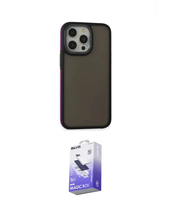 ieg™ iPhone 15 Pro Max Kılıf Eksen Işık - Siyah Bilvis 5in1 5D Magic Hayalet Cam Ekran Koruyucu