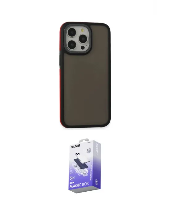 ieg™ iPhone 15 Pro Max Kılıf Eksen Işık - Siyah Bilvis 5in1 5D Magic Hayalet Cam Ekran Koruyucu