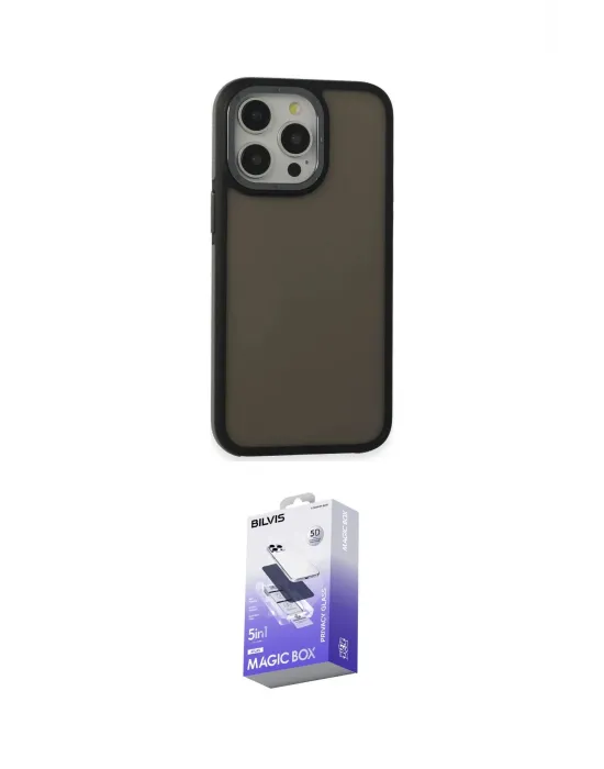 ieg™ iPhone 15 Pro Max Kılıf Eksen Işık - Siyah Bilvis 5in1 5D Magic Hayalet Cam Ekran Koruyucu