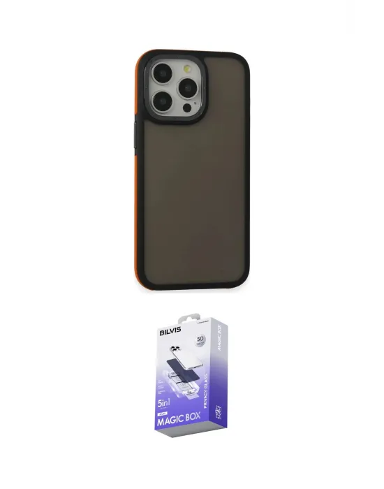 ieg™ iPhone 15 Pro Max Kılıf Eksen Işık - Siyah Bilvis 5in1 5D Magic Hayalet Cam Ekran Koruyucu