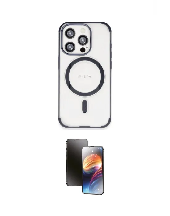 ieg™ iPhone 15 Pro Max Kılıf Eksen Klasik Koleksiyonu - Siyah 3D Antistatik Mat Seramik Nano Ekran Koruyucu
