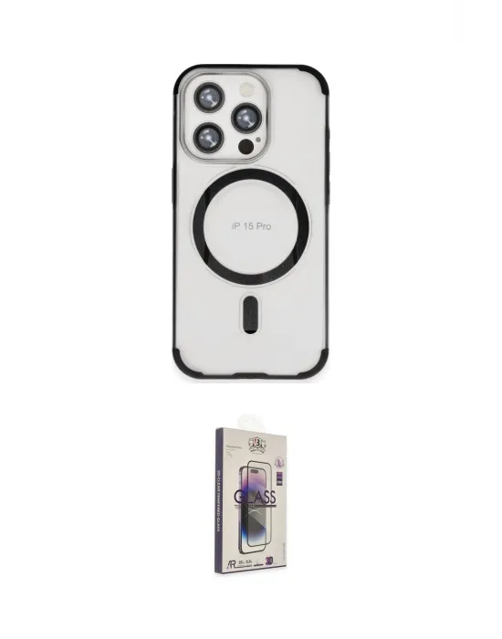ieg™ iPhone 15 Pro Max Kılıf Eksen Klasik Koleksiyonu - Siyah Bilvis 3D Cam Ekran Koruyucu