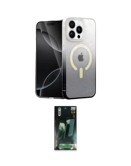 ieg™ iPhone 15 Pro Max Kılıf Eksen Minimal Özel Seri - Siyah 360 Mat Full Body Arka Koruyucu