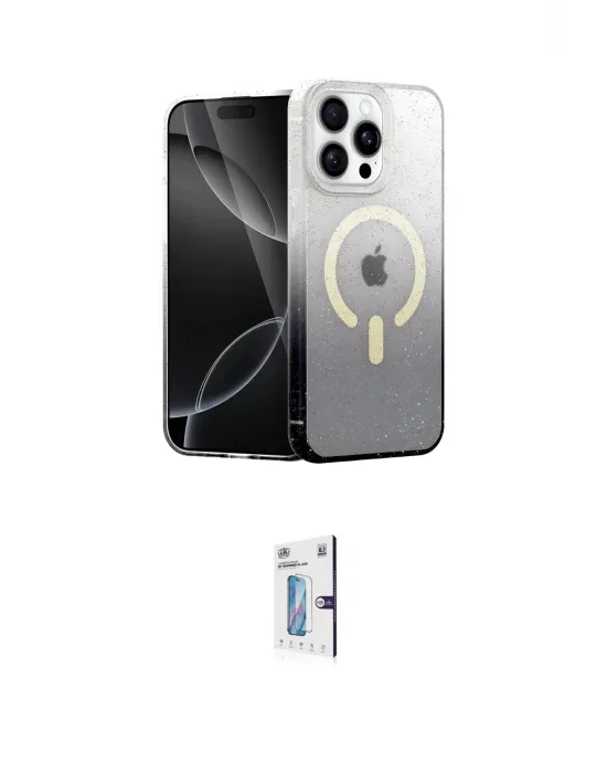 ieg™ iPhone 15 Pro Max Kılıf Eksen Minimal Özel Seri - Siyah Bilvis 0.18mm Plus Cam Ekran Koruyucu