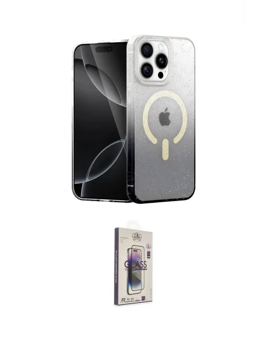ieg™ iPhone 15 Pro Max Kılıf Eksen Minimal Özel Seri - Siyah Bilvis 3D Cam Ekran Koruyucu
