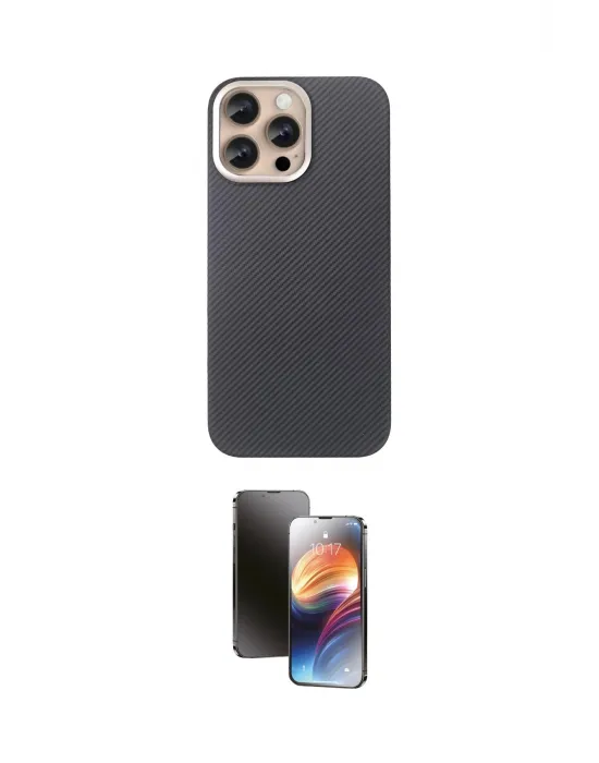 ieg™ iPhone 15 Pro Max Kılıf Eksen Prime - Siyah 3D Antistatik Mat Seramik Nano Ekran Koruyucu