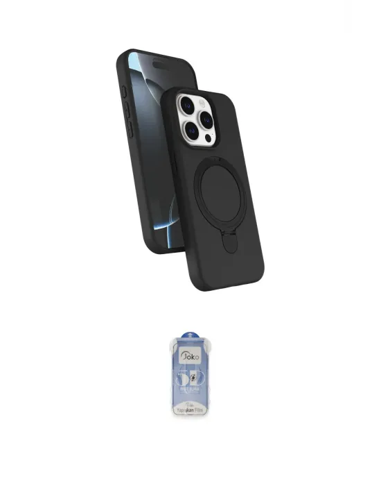 ieg™ iPhone 15 Pro Max Kılıf İz Işık Koleksiyonu - Siyah Joko Magic 5D Cam