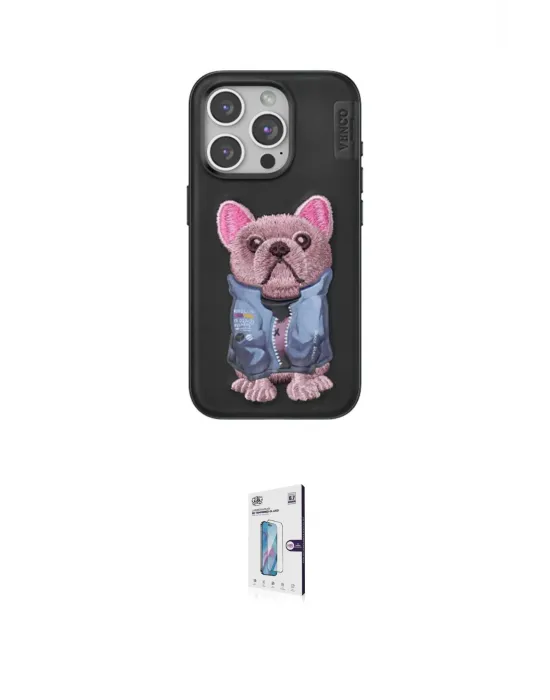 ieg™ iPhone 15 Pro Max Kılıf İz Minimal Koleksiyonu - Siyah Bilvis 0.18mm Plus Cam Ekran Koruyucu