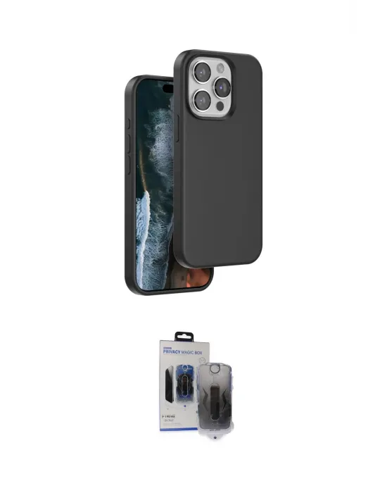 ieg™ iPhone 15 Pro Max Kılıf Kıvılcım Çizgi Serisi - Siyah Vanessa Magic Hayalet Cam