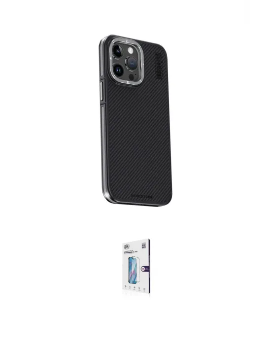 ieg™ iPhone 15 Pro Max Kılıf Kıvılcım Modern Özel Seri - Siyah Bilvis 0.18mm Plus Cam Ekran Koruyucu