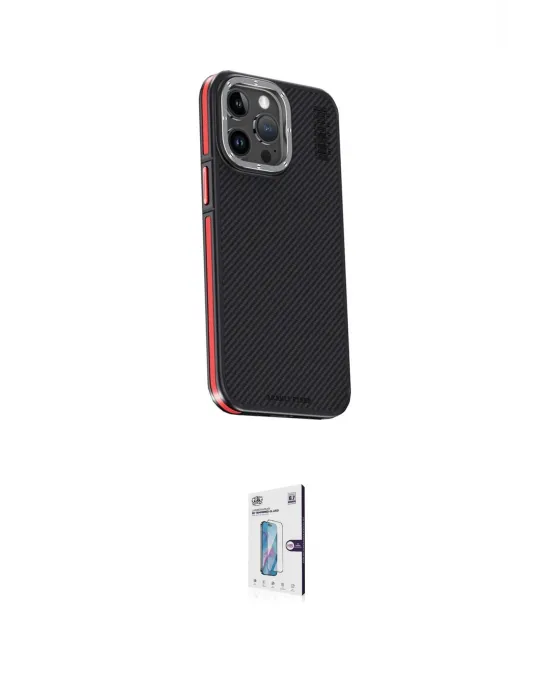 ieg™ iPhone 15 Pro Max Kılıf Kıvılcım Modern Özel Seri - Siyah Bilvis 0.18mm Plus Cam Ekran Koruyucu
